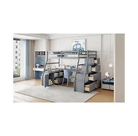 Streamdale Furniture Full Loft Bed with 7 Drawers 2 Shelves and Desk