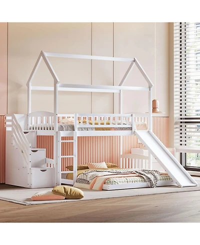 Streamdale Furniture Streamdale Twin Bunk Bed with Drawers, Slide, White