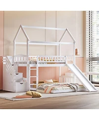 Streamdale Furniture Streamdale Twin Bunk Bed with Drawers, Slide, White