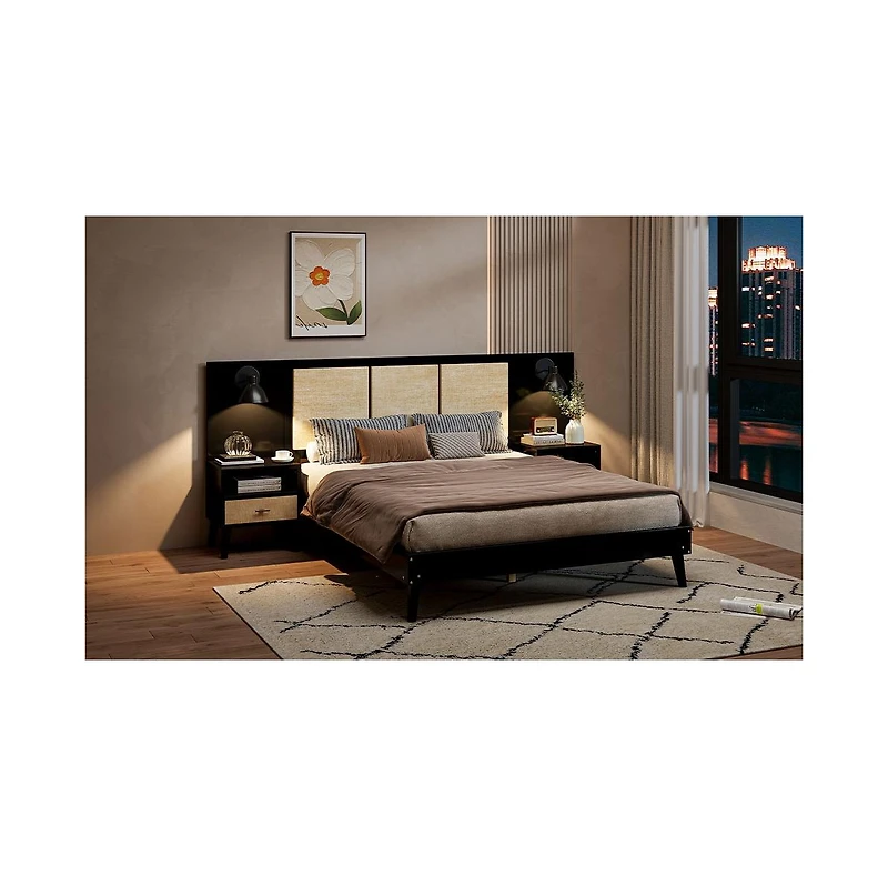 Streamdale Furniture Queen Bed Frame with Nightstands and Lamps