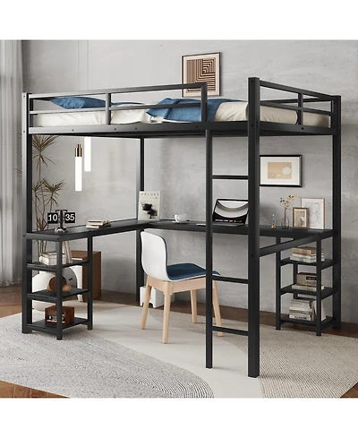 Streamdale Furniture Full Metal Loft Bed with Desk & Shelves