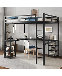 Streamdale Furniture Full Metal Loft Bed with Desk & Shelves