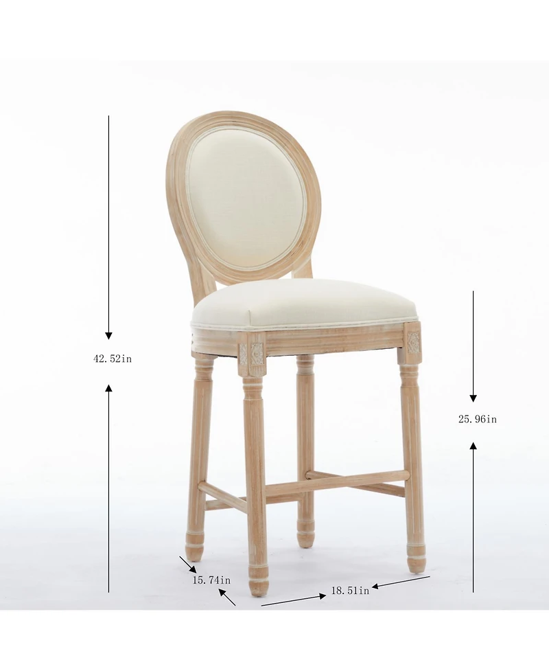 Streamdale Furniture Solid Wood Bar stools Set of 2, Classic French Country Wooden Barstools with Upholstered Seating