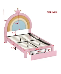 Streamdale Furniture Twin Velvet Princess Platform Bed with Storage, Upholstered Rainbow Design