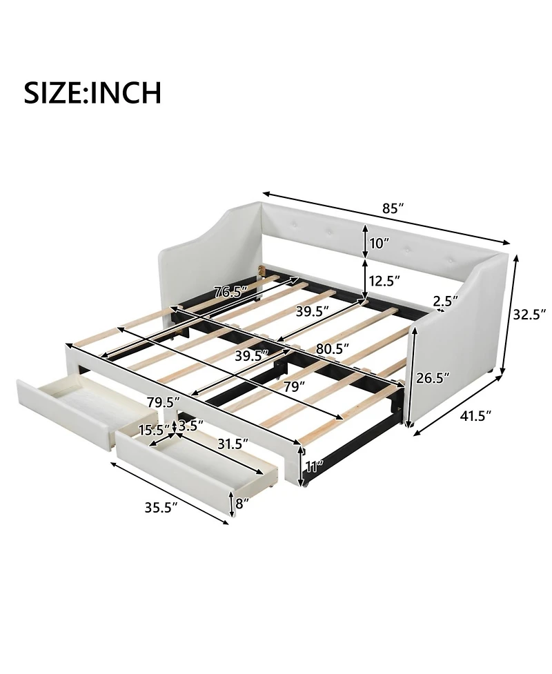 Streamdale Furniture Twin Xl to King Upholstered Daybed with Two Drawers