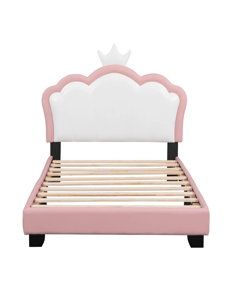 Streamdale Furniture Twin Upholstered Princess Bed with Crown Headboard,Twin Platform Headboard