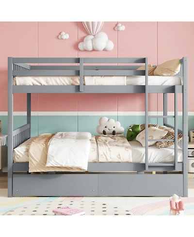 Streamdale Furniture Full Over Full Bunk Bed with 2 Drawers, Convertible to 2 Full Beds