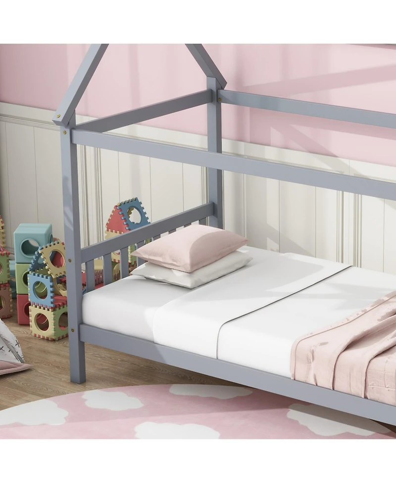 Streamdale Furniture Twin House Bed with Headboard and Footboard, Twin Rubber Wood Bed with House Frame