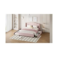 Streamdale Furniture + Queen Upholstered Wingback Headboard, Trundle, Drawers Platform Bed