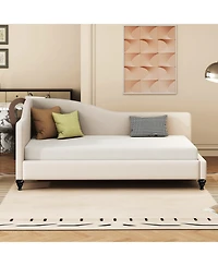 Streamdale Furniture Twin Size L-Shaped Linen Daybed, with Solid Wood Legs.