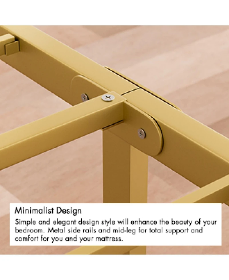 Streamdale Furniture Metal Steel Platform Bed Frame with Upholstered Headboard cushion (Queen Size) - Gold