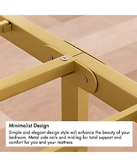 Streamdale Furniture Metal Steel Platform Bed Frame with Upholstered Headboard cushion (Queen Size) - Gold