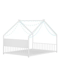 Streamdale Furniture Kids House Bed with Roof and Lights, Metal Frame