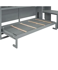 Streamdale Furniture Twin Size Murphy Bed Wall Bed with Closet, Drawers & Desk-Gray