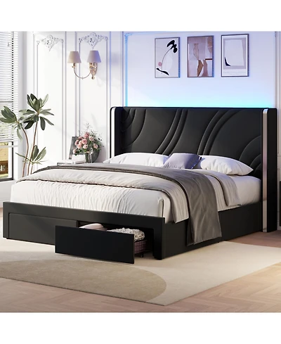 Streamdale Furniture Led Bed Frame Storage Drawers Wingback