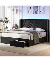 Streamdale Furniture Led Bed Frame Storage Drawers Wingback