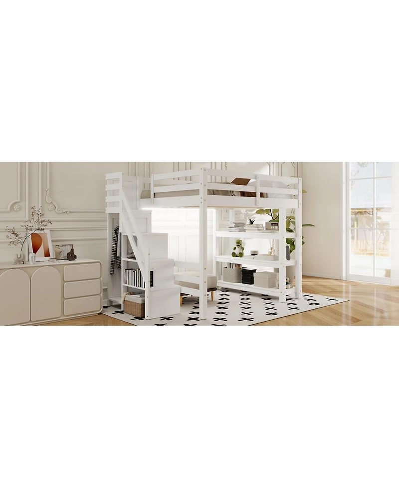 Streamdale Furniture Loft Bed with Shelves Storage Stairs Wardrobe & Led