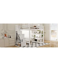 Streamdale Furniture Loft Bed with Shelves Storage Stairs Wardrobe & Led