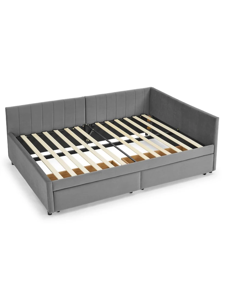 Streamdale Furniture Tufted Upholstered Bed Frame with Drawers Velvet