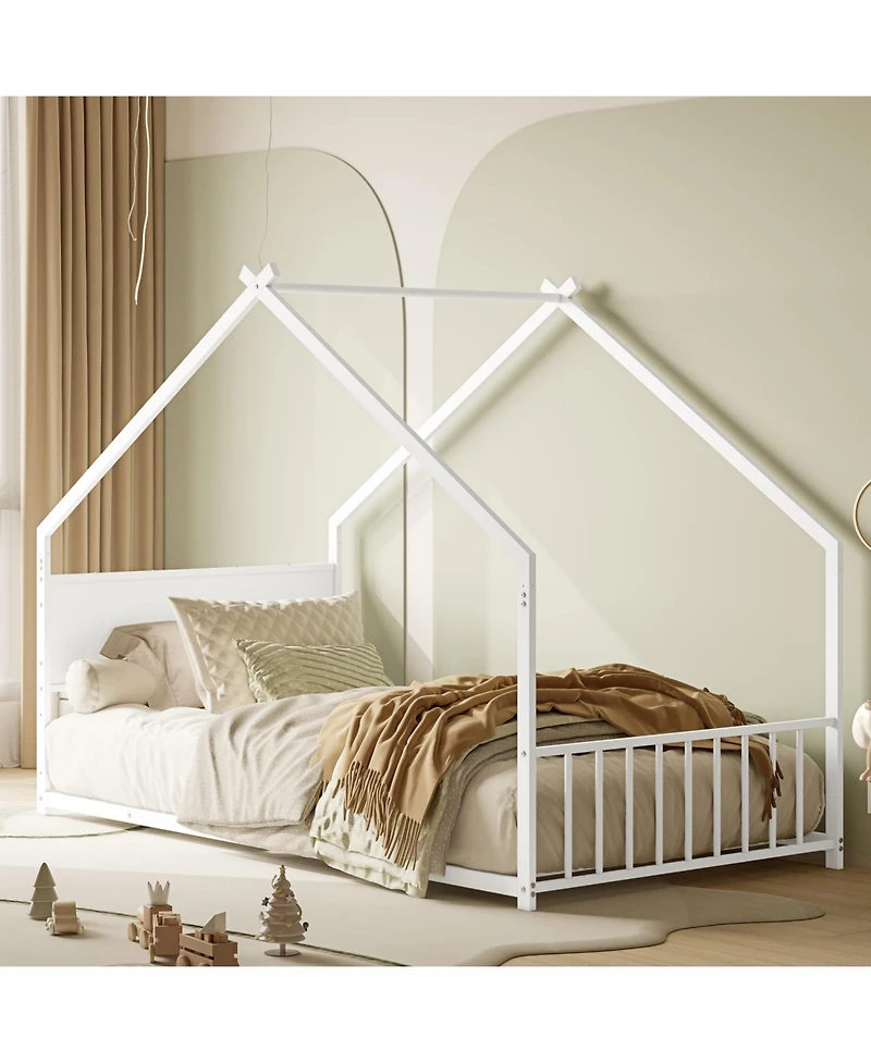 Streamdale Furniture Twin House Bed with Lights - White