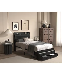 Streamdale Furniture Twin Bed Frame with Storage Black Metal Platform