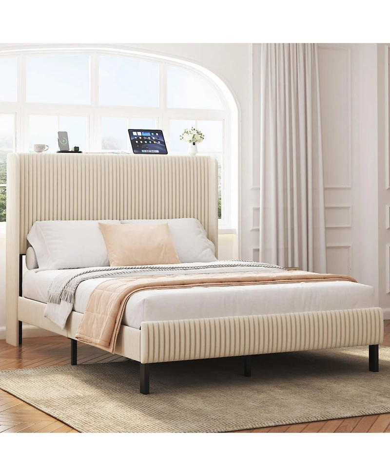 Streamdale Furniture Platform Bed with Charging Station