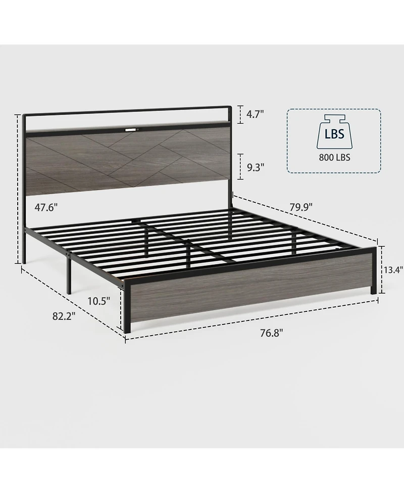 Streamdale Furniture + King + Wooden + Led, Usb, Storage + Bed Frame