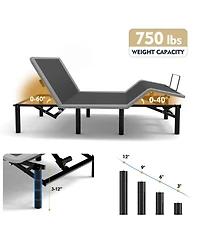 Streamdale Furniture Adjustable Bed Frame Twin Xl with Massage, Usb, Led & Remote