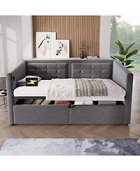 Streamdale Furniture Upholstered Twin Daybed with Hydraulic Storage, Usb Charging, Tufted Back, Gray Velvet