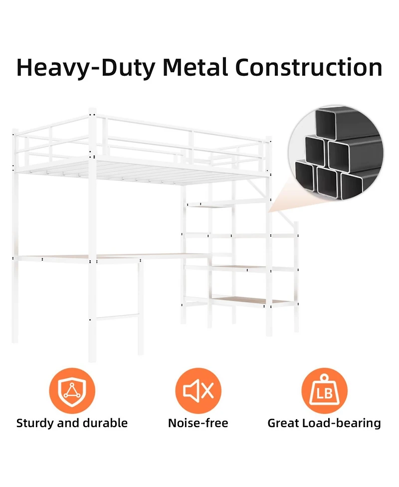 Streamdale Furniture Loft Bed with L-Desk, Storage, Stairs & Railing