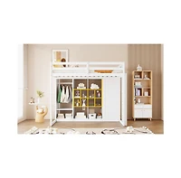 Streamdale Furniture Twin Size Wood Loft Bed with Wardrobe, shelves and Cabinet