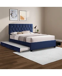 Streamdale Furniture Queen Velvet Bed with Trundle & Storage - Blue