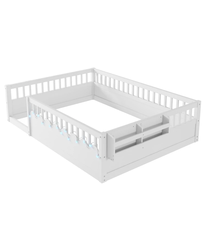 Streamdale Furniture Montessori Floor Bed Frame, High Rails, Light & Shelf, White