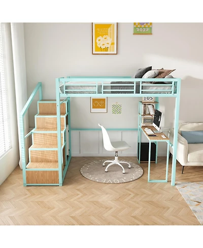 Streamdale Furniture Loft Bed w/Desk & Storage - Metal Frame, Staircase, Usb & Outlet