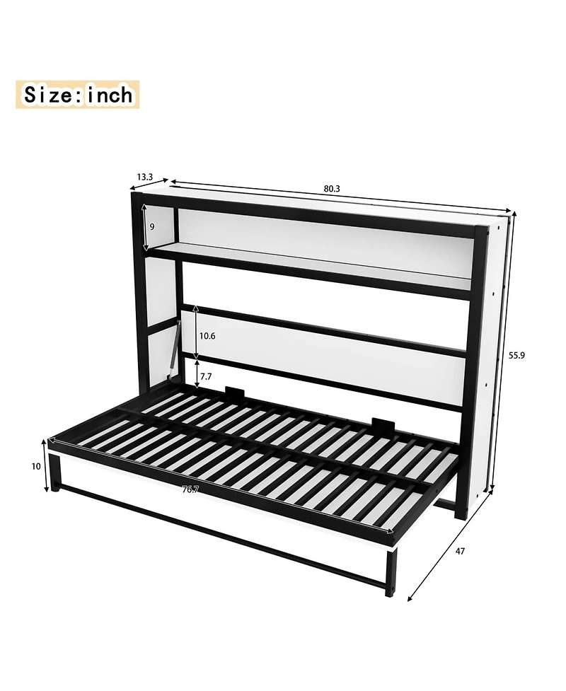 Streamdale Furniture Streamdale Twin Murphy Bed with Shelves, Foldable Metal Wall Bed