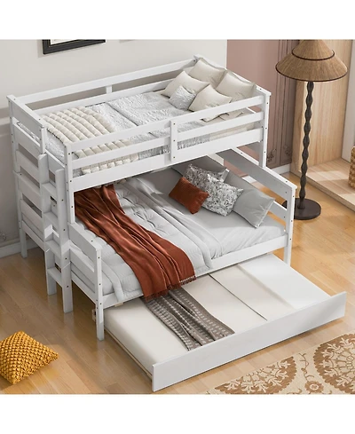 Streamdale Furniture Wood Twin over Full Bunk Bed with Twin Size Trundle