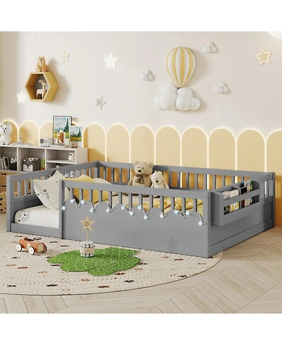 Streamdale Furniture + Twin Size + Wood + Rails, Light & Shelf + Floor Bed Frame