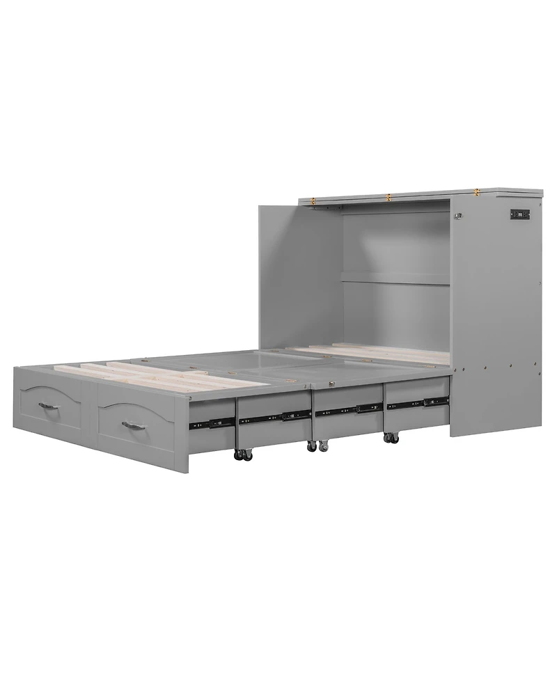 Streamdale Furniture Murphy Bed with Drawer, Usb Ports, Pulley Design - Gray