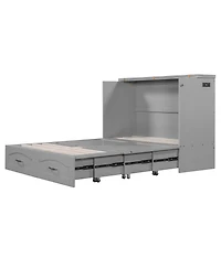 Streamdale Furniture Murphy Bed with Drawer, Usb Ports, Pulley Design - Gray