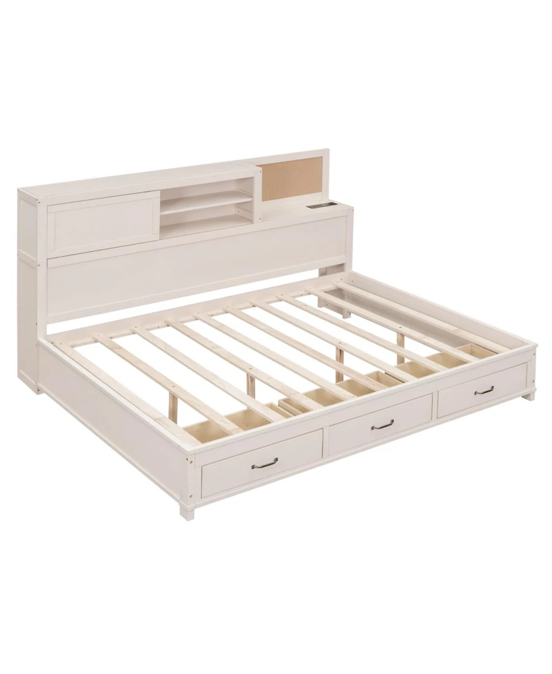 Streamdale Furniture White Wooden Daybed with 3 Storage Drawers, Shelf & Usb Ports