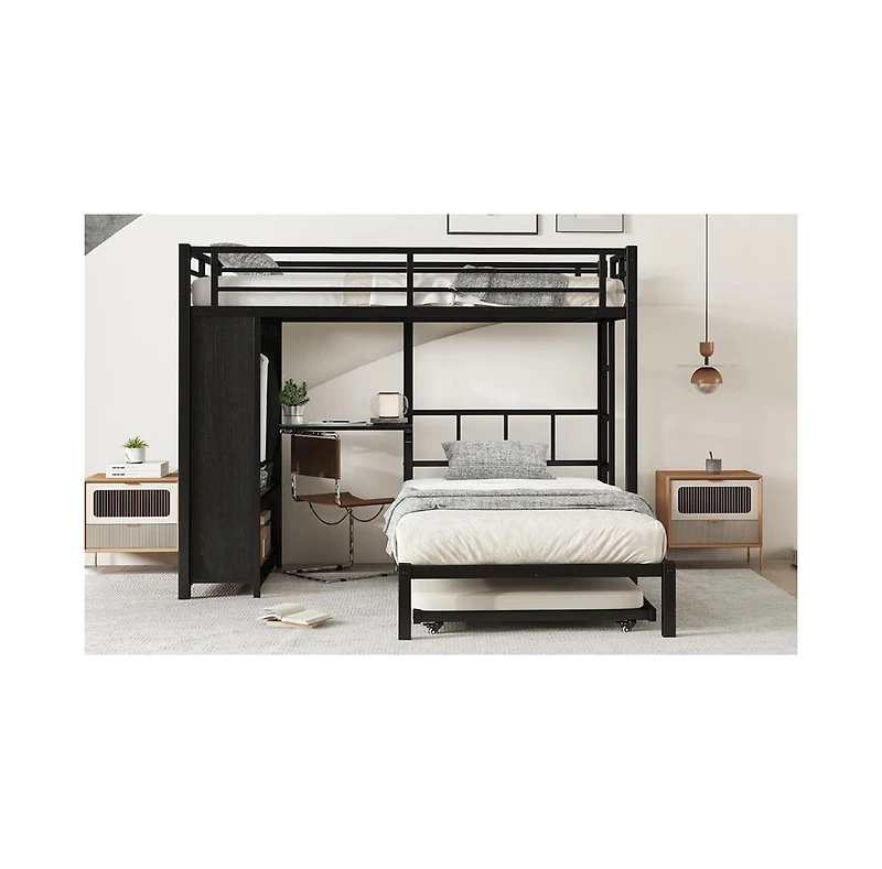 Streamdale Furniture + Twin over Twin + Wood/Metal (if material is specified) + Trundle, Desk & Wardrobe + Bunk Bed