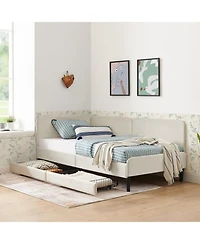 Streamdale Furniture Streamdale Twin Upholstered Platform Bed Frame w/ 2 Storage Drawers, Beige