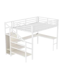 Streamdale Furniture Queen Loft Bed with Desk, Wardrobe, Shelf & Led