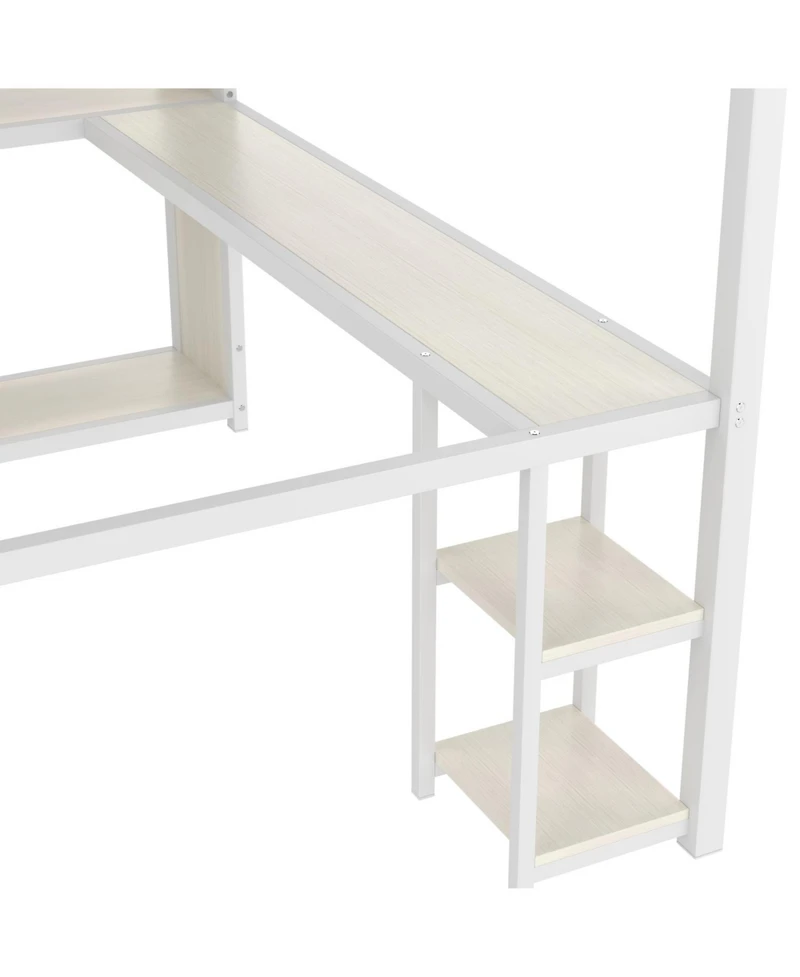 Streamdale Furniture Queen Loft Bed Frame w/ Wardrobe, Desk & Shelves
