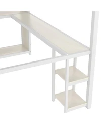 Streamdale Furniture Queen Loft Bed Frame w/ Wardrobe, Desk & Shelves