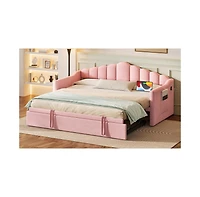 Streamdale Furniture Upholstered Twin Daybed with Pop Up Trundle, Usb Port, Pockets, No Box Spring
