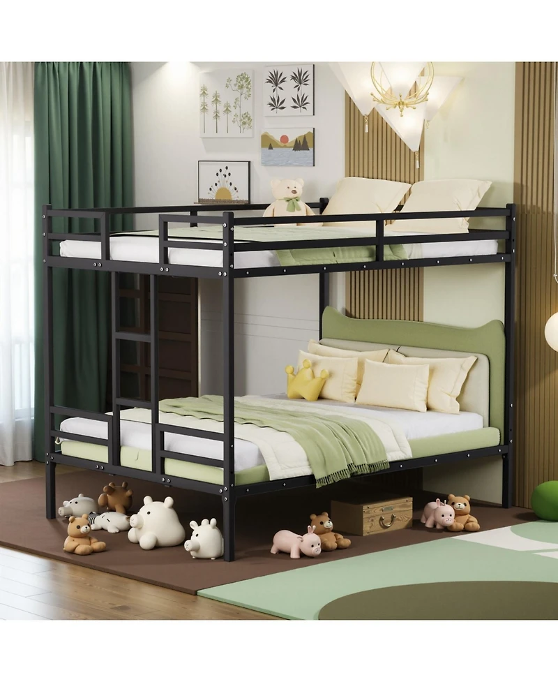 Streamdale Furniture Queen Bunk Bed, Metal Bed Frame with Full-Length Guardrail and Ladder, Black