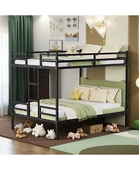 Streamdale Furniture Queen Bunk Bed, Metal Bed Frame with Full-Length Guardrail and Ladder, Black