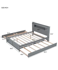 Streamdale Furniture Queen Wood Platform Bed- Led, 2 Drawers & Trundle.