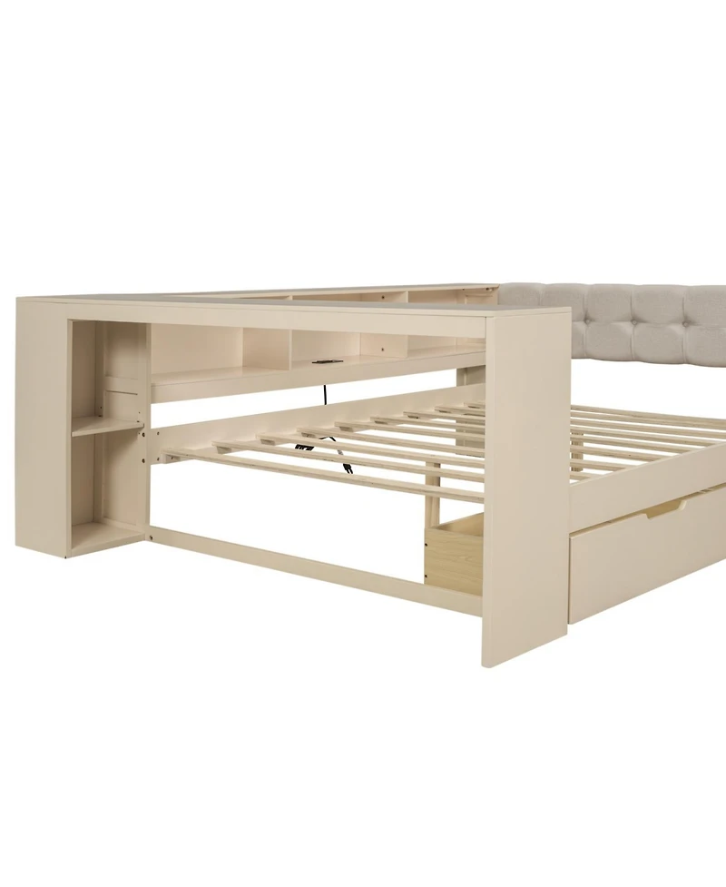 Streamdale Furniture Full Platform Bed with Storage, Charging Station, Cream